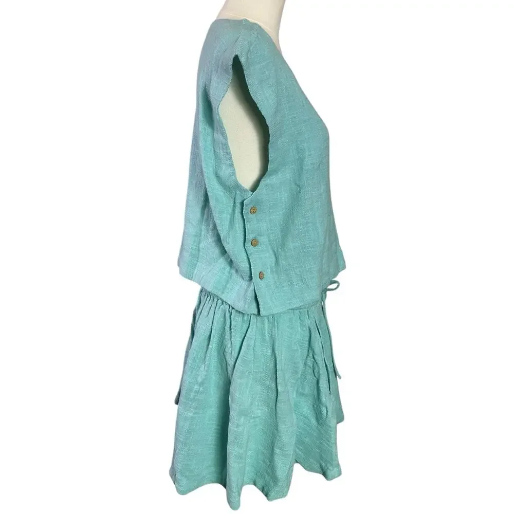 Free People Bohemian Beachy Skye Mini Skirt & Top Set Aqua Blue XS NWT